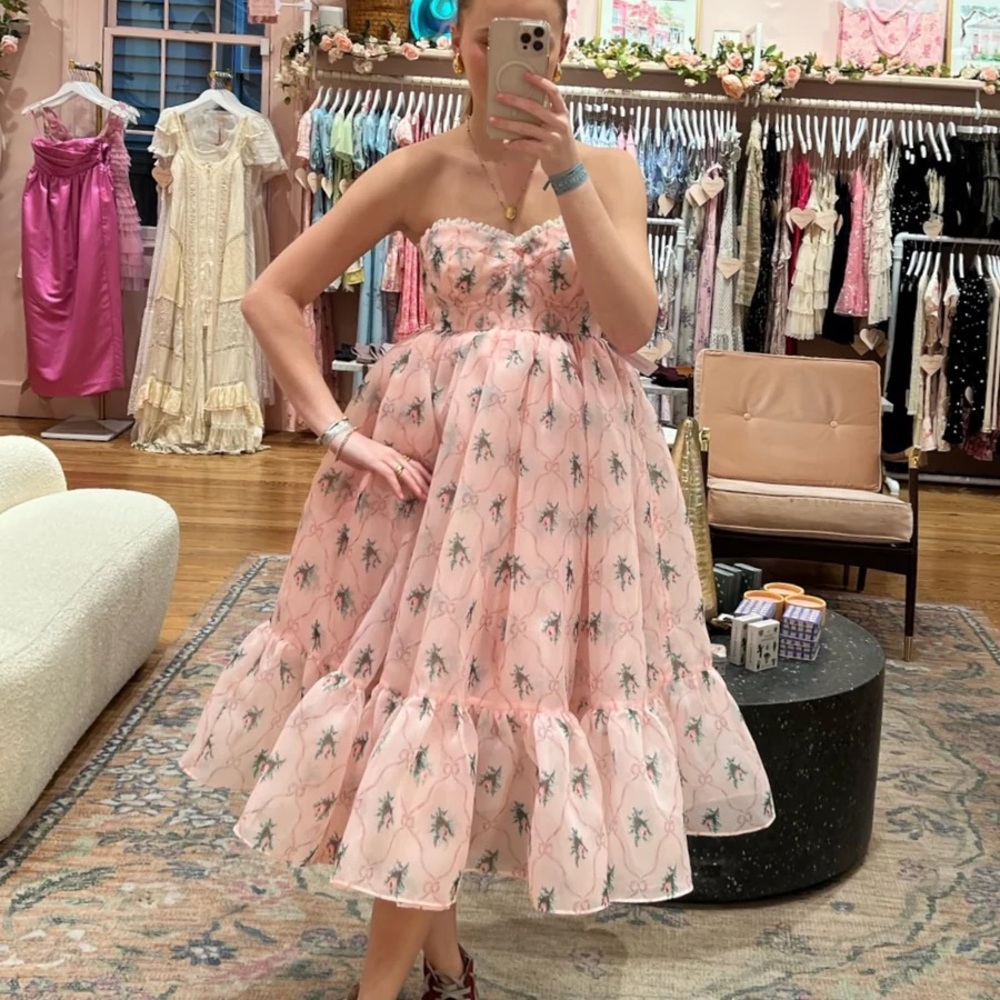 Selkie Light pink Floral Strapless Tea Dress